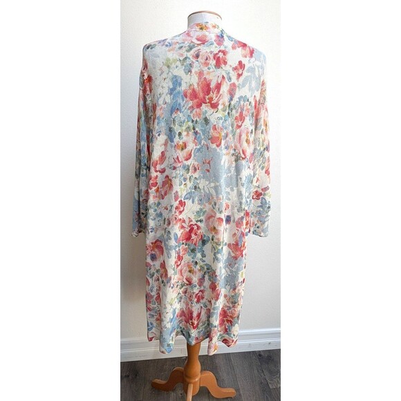 J. JILL Linen Blend Flora White Orange Boho Knee Length Cardigan Sz XL - Picture 4 of 7